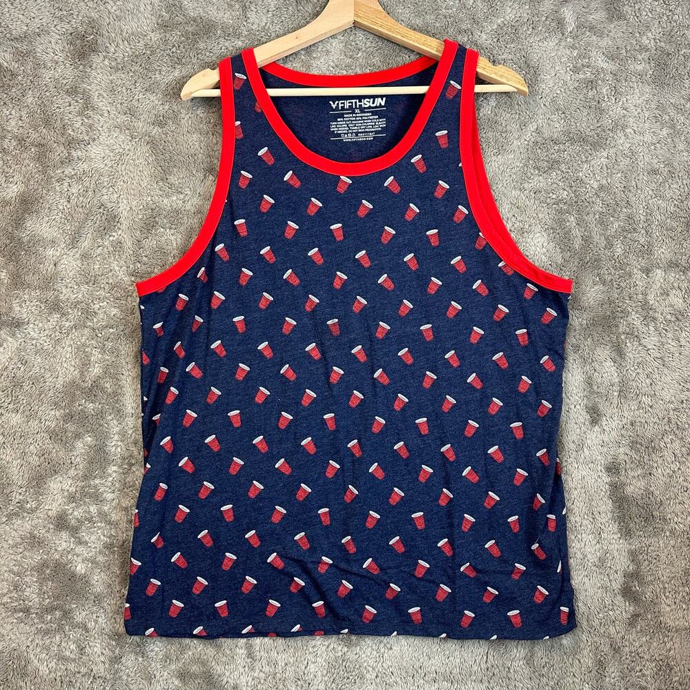 Fifthsun Mens Tank Top Solo Cup Party Beer Pong Flip Cup Beirut XL Blue Red